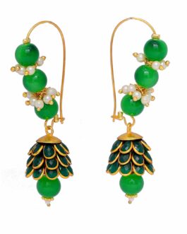 Rajasthani handcrafted green Kundan Pachi light weight clip on jhumki earrings with pearls
