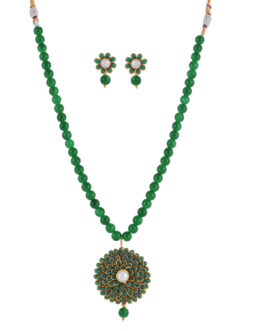 Rajasthani pachi Flower pendent Necklace and Stud Earrings Jewellery Set