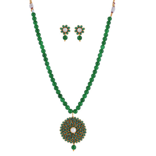 pachi Flower pendent and Earrings Set,Rajasthani jewellery set,beaded pendent set