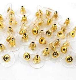 Jewellery Making Stud Head Pin with Silicone Rubber Push Lock Earring Back, Pack of 100
